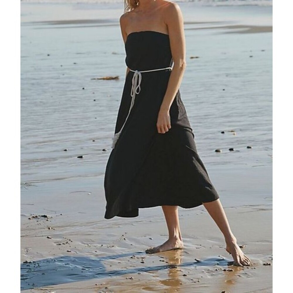Free People FP Beach Peyton Maxi Tube Dress Pullover Solid Cotton Black S 271076